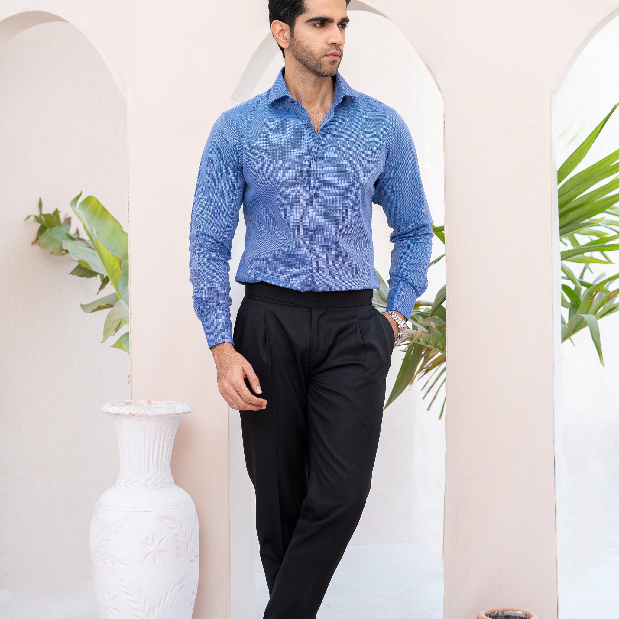 Blue Dobby Cotton Shirt