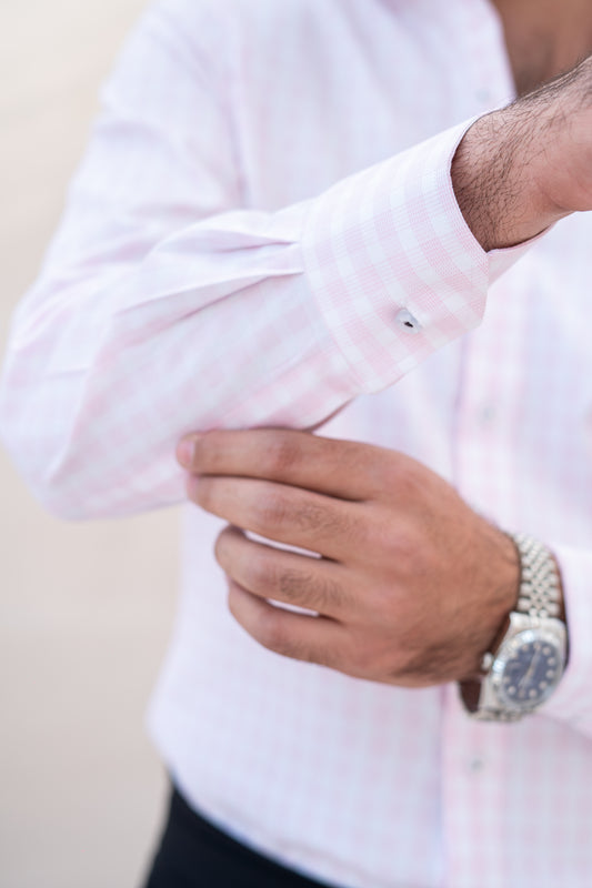 Soft Pink Micro-Check Cotton Shirt